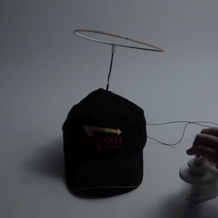 An LED halo mounted above an In-N-Out hat